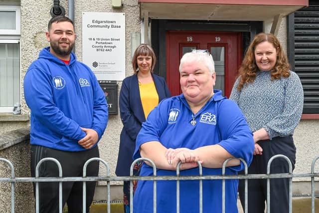 Pictured from left is Jordon Russell, volunteer with Portadown Community Based Detached Team, Chairperson Phyllis Abraham, Jill Smyth, the Housing Executive’s Community Safety Manager and Pauline Beattie, the Housing Executive’s Assistant South Area Manager.