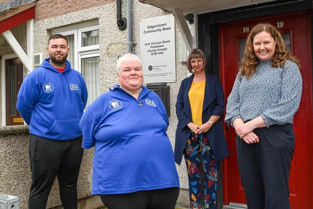 Pictured from left is Jordon Russell, volunteer with Portadown Community Based Detached Team, Chairperson Phyllis Abraham, Jill Smyth, the Housing Executive’s Community Safety Manager and Pauline Beattie, the Housing Executive’s Assistant South Area Manager.