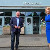 Finance Minister Conor Murphy at the Marine Hotel, Ballycastle, with hotel co-owner Claire Hunter