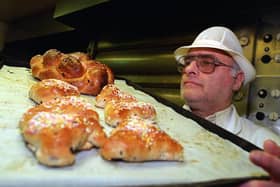 A Kosher baker with Purim cakes baked specially for the Jewish festival of Hamentashen.