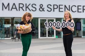 Celebrating the milestone is Vikki Sinclair, Social Supermarket manager and support worker from local charity Via Wings and Allison Heasley, M&S Food Hall Colleague