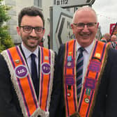 Danny Kennedy with his son Stephen on the Twelfth in Bessbrook