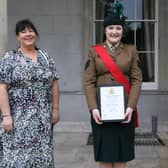 Sabrina Pickering is pictured with her proud mum, Sophrina, and Mrs Alison Millar, Her Majesty’s Lord Lieutenant for the County of Londonderry.