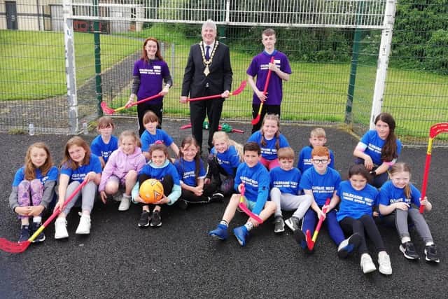 Sports Coaches with Mayor Richard Holmes and young people from Coleraine Summer Sports Weeks