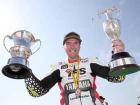 Carrickfergus man Alastair Seeley with the Neil and Donny Robinson Memorial trophies at Bishopscourt in Co Down on Sunday. Picture: Stephen Davison/Pacemaker Press.