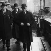 1st February 1922:  1st Viscount Craigavon (1871 - 1940), Ulster politician, Unionist MP and the first prime minister of Northern Ireland James Craig, Colonel Spencer and Captain Nixon attend a conference with Michael Collins at City Hall, Dublin.  (Photo by Walshe/Topical Press Agency/Getty Images)