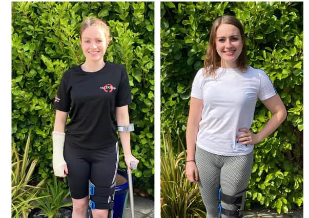 Roddensvale teacher Jenny Kitson at the beginning of her 'mile a day' in June challenge (left) and after completing the fundraiser.