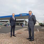 Pictured (l-r) Kevin Paterson Maxol Retail Manager NI and Brian Donaldson, CEO of The Maxol Group at the newly refurbished A26 Tannaghmore Service Station in Antrim