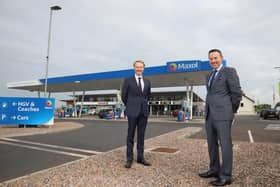 Pictured (l-r) Kevin Paterson Maxol Retail Manager NI and Brian Donaldson, CEO of The Maxol Group at the newly refurbished A26 Tannaghmore Service Station in Antrim
