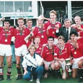 Manchester United's famous youth squad celebrate winning the NI Milk Cup in 1991