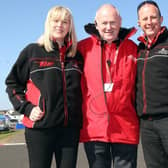 Former NW200 Event Operations Manager Fergus Mackay (right) with former Event Director Mervyn Whyte and Gillian Lloyd, NW200 Event Co-ordinator.