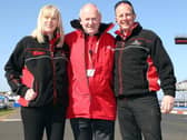 Former NW200 Event Operations Manager Fergus Mackay (right) with former Event Director Mervyn Whyte and Gillian Lloyd, NW200 Event Co-ordinator.