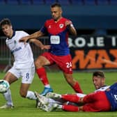 Linfield's Trai Hume and Kirk Millar battling in Bosnia against Borac Banja Luka. Pic by Pacemaker.