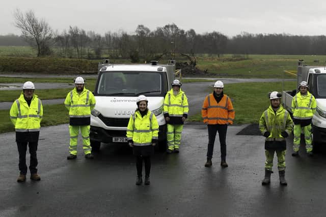 Pictured is Openreach Senior Contracts and Civils Manager James Burleigh alongside the Civil Engineering team.