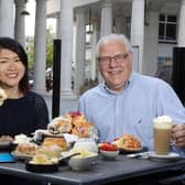 Best Scones NI is now at the crucial public voting stage of the competition. Pictured enjoying the baked treats are Suzie Lee and Dairy Council NI CEO, Dr Mike Johnston.