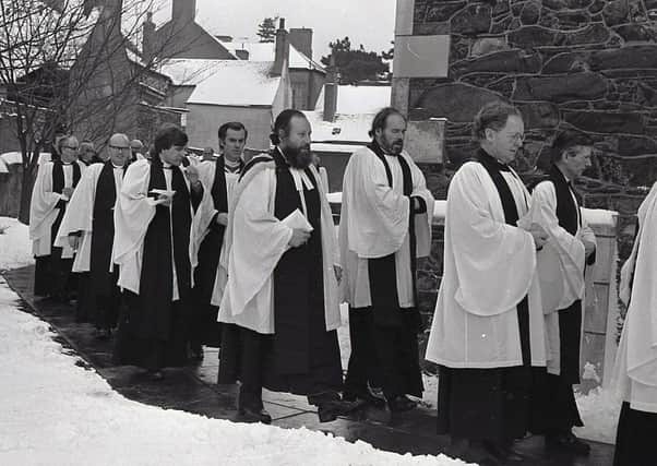 Clergy at the enthronement of the Bishop of Connor, the Right Reverend William McCappin, at Cathedral of Christ Church, Lisburn, in January 1982. Pictures: News Letter archives
