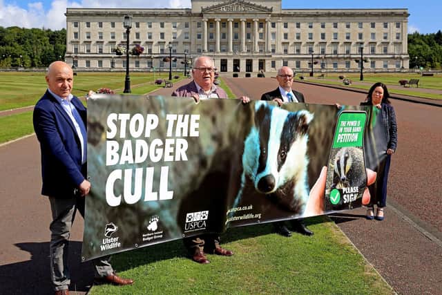 John Blair MLA, Ken Brundle (Ulster Wildlife Chairman), Peter Clarke (Northern Ireland Badger Group) and Colleen Tinnelly (USPCA Development Manager).