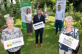 Pictured at the launch of the Housing Executive’s Rural Community Awards 2021 are
Margaret Murphy (Cullybackey Community Partnership), Sharon Crooks (Housing
Executive Area Manager Mid Ulster), Mark Alexander (Housing Executive Causeway
Area Manager), Sinead Collins (Housing Executive Rural and Regeneration Manager)
and Martin Quinn (Supporting Communities).