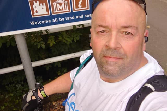 Andy grabs a selfie on arrival at Larne during the 121-mile trip.