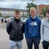 Slemish A Level Students celebrating their results. Charlie McCurdy will study Quantity
Surveying and Commercial Management; Dylan Roy will study Computer Science, and Niall
McManus will study Building Surveying at the University of Ulster.