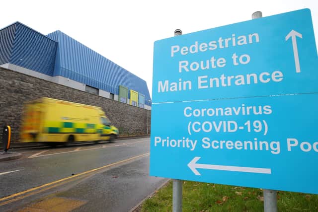 


General view of Craigavon Area Hospital, Co. Armagh, which in the last number of days has seen a sharp increase in the number of inpatients due to the COVID-19 pandemic.