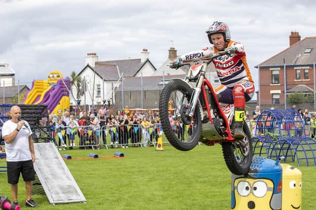 The motorcycle trial display was one of the popular features at the Centenary Garden Party.