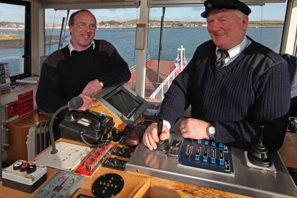 Strangford Lough ferry skippers Edward McDonnell and Mark Browne pictured in 2001. Picture: Bernie Brown/News Letter archives