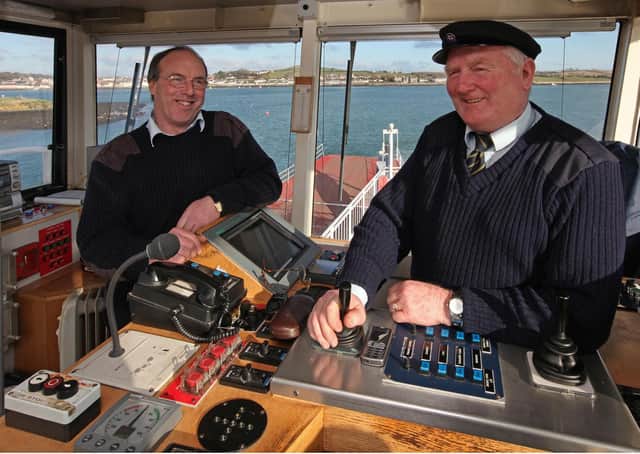 Strangford Lough ferry skippers Edward McDonnell and Mark Browne pictured in 2001. Picture: Bernie Brown/News Letter archives