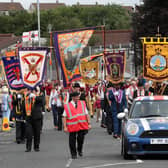 General view of the Centenary Banner Parade in Ballymena.

Photograph by Declan Roughan