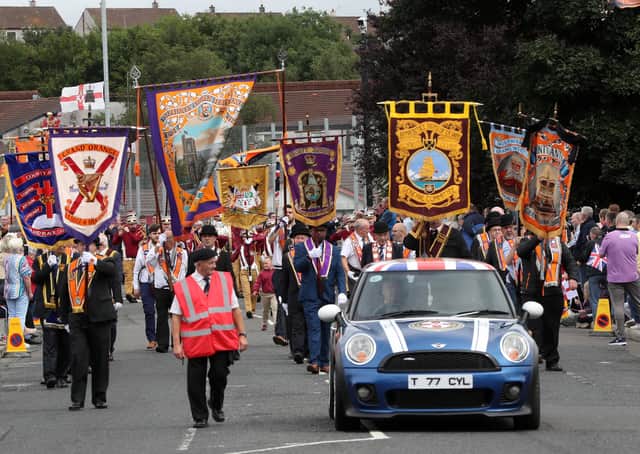 General view of the Centenary Banner Parade in Ballymena.
Photograph by Declan Roughan