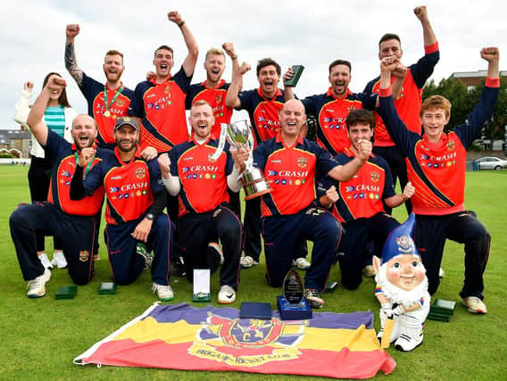 Brigade Brigade players celebrate after their side’s victory over Cork Harlequins in the Clear Currency All-Ireland T20 Cup Final. Picture by Seb Daly/Sportsfile