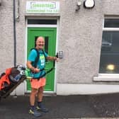 David Matthews visiting Ballymena Branch of Samaritans during his 6000 mile "Listening Walk"