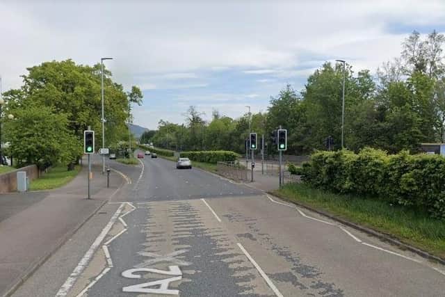 The lights are currently all out at the pedestrian crossing on the Shore Road outside the Northern Regional College in Newtownabbey. (Pic Google).