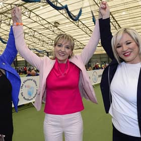 Martina Anderson pictured with Michelle O'Neill Sinn Féin vice president and Sinn Féin President Mary Lou McDonald at the European election count in 2019.