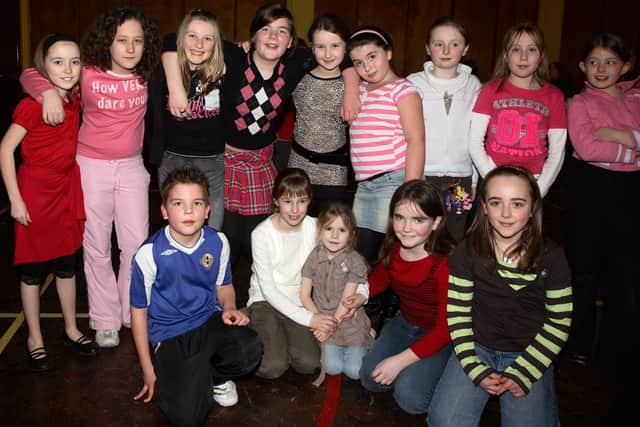 Pupils who attended the Dunclug Primary School Valentine's Disco  in the school Assembly Hall. BT8-105JC