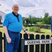 Alderman Tommy Nicholl MBE at Queen's Park, Cullybackey, with Ian Paisley Jr MP