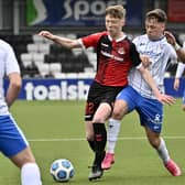 Highly-rated teenager Jack Patterson (left) on show in the Irish League for Crusaders. Pic by INPHO.