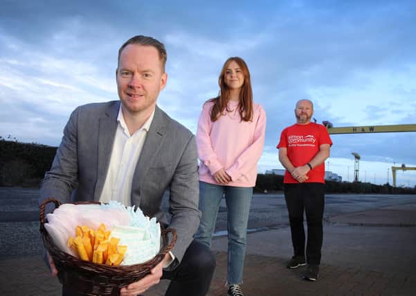 Pictured launching the initiative are Katrina McDonnell, Founder of Homeless Period Belfast, Conor Boyle, Regional Director of Lidl Northern Ireland and Brian Shanks from the Simon Community Northern Ireland