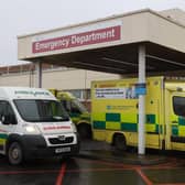 Ambulances outside the emergency department entrance of Craigavon Area Hospital. Deputy First Minister Michelle O'Neill has warned Northern Ireland is currently experiencing is pandemic worst case scenario.