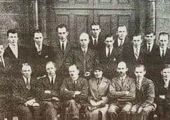 Founding members of the Ahoghill Young Farmers Club outside 1st Ahoghill Presbyterian Church in 1931.