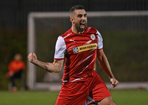 Cliftonville's  Joe Gormley celebrates his goal. Pic Colm Lenaghan/Pacemaker