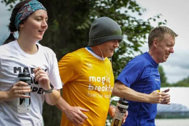 Mark on his final marathon with daughter and step-brother