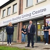 Gillian Lewis Healthy Living Centre Manager, Jodie Portis,l Healthy Living Centre Adviser,  Nichola Smyth SPRING Social Prescribing Co-Ordinator Tracey Latimer Resurgam healthy Living Centre volunteer, Robin Swan Health Minister