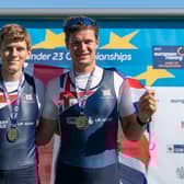 Nathan Hull and Callum Dixon showing off their first place medals