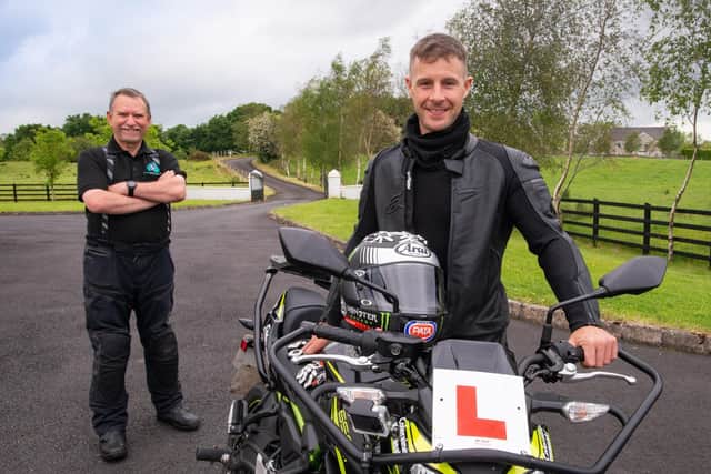 Moto Training NI owner Stephen Mills with Jonathan Rea MBE