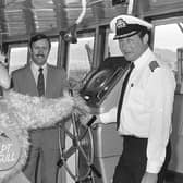 Captain John Parkes of the Ulster Queen had an annual visitor to the bridge in July 1981 when Captain C Gull arrived to announce P&O Ferries sponsorship of the Ulster Automobile Club's Craigantlet Hill Climb which was to take place on August 1, 1981. Also pictured is Richard Parsons, Northern Ireland hill climb champion. Picture: News Letter archives