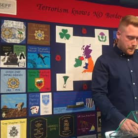 Louie Johnston (SEFF Board member and son of Const. David Johnston, murdered in Lurgan in 1997) at launch of SEFF's Lisburn office.