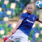 Chris Shields on show for Linfield. Pic by Pacemaker.