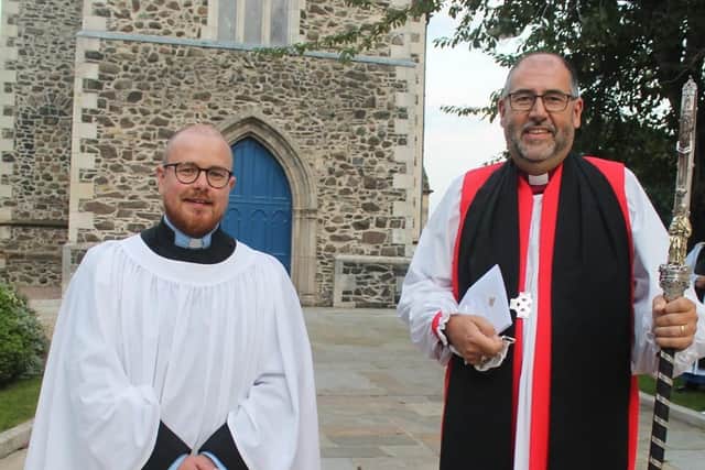 The Rev Peter Meenagh, who has been ordained as an OLM deacon to serve in Lisburn Cathedral, with the Bishop of Connor, the Rt Rev George Davison