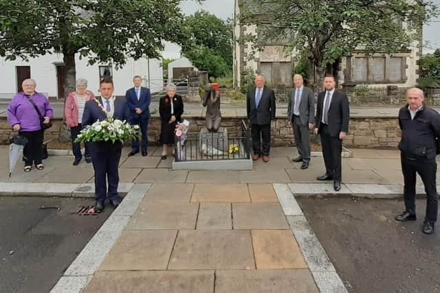 A short commemorative event at the Claudy bomb memorial site in the village on July 31 2021 on the anniversary of the 1972 Provisional IRA bomb there.